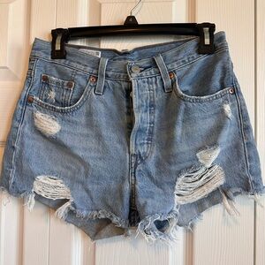 Levi's Light Blue Distressed High-Waist Denim Shorts